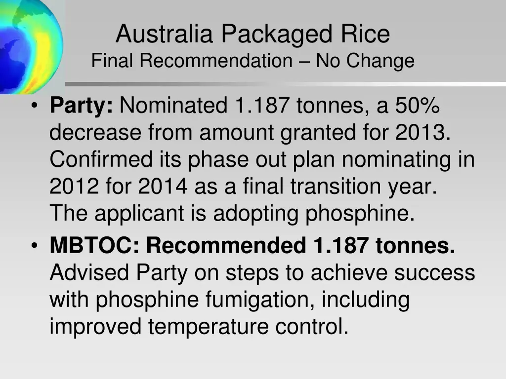 australia packaged rice final recommendation