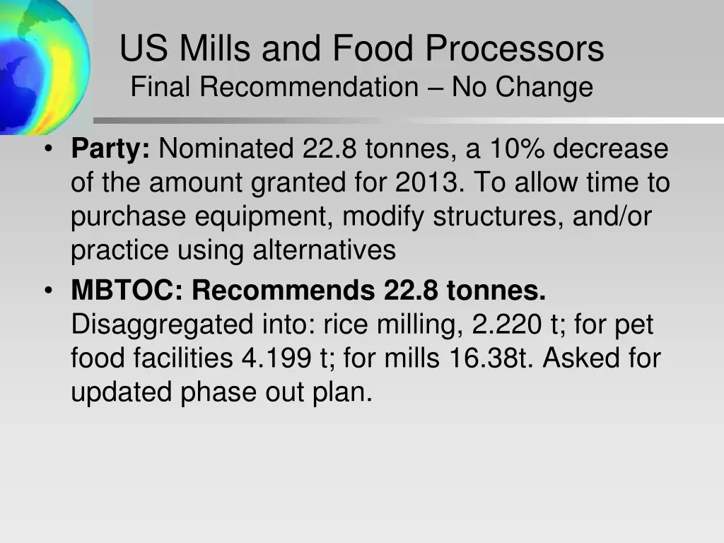 us mills and food processors final recommendation