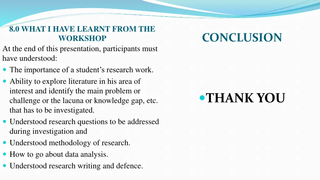 8 0 what i have learnt from the workshop