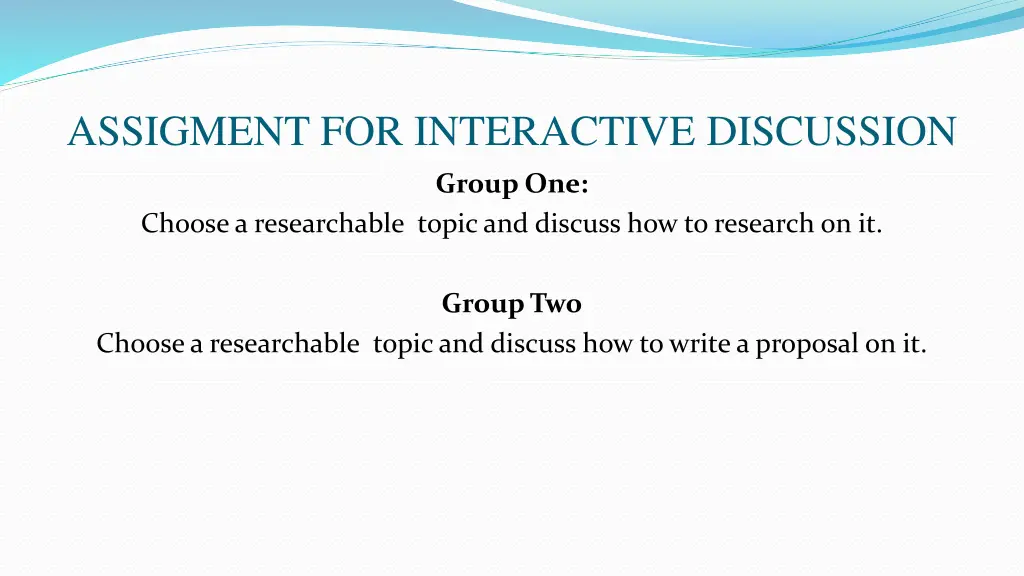 assigment for interactive discussion
