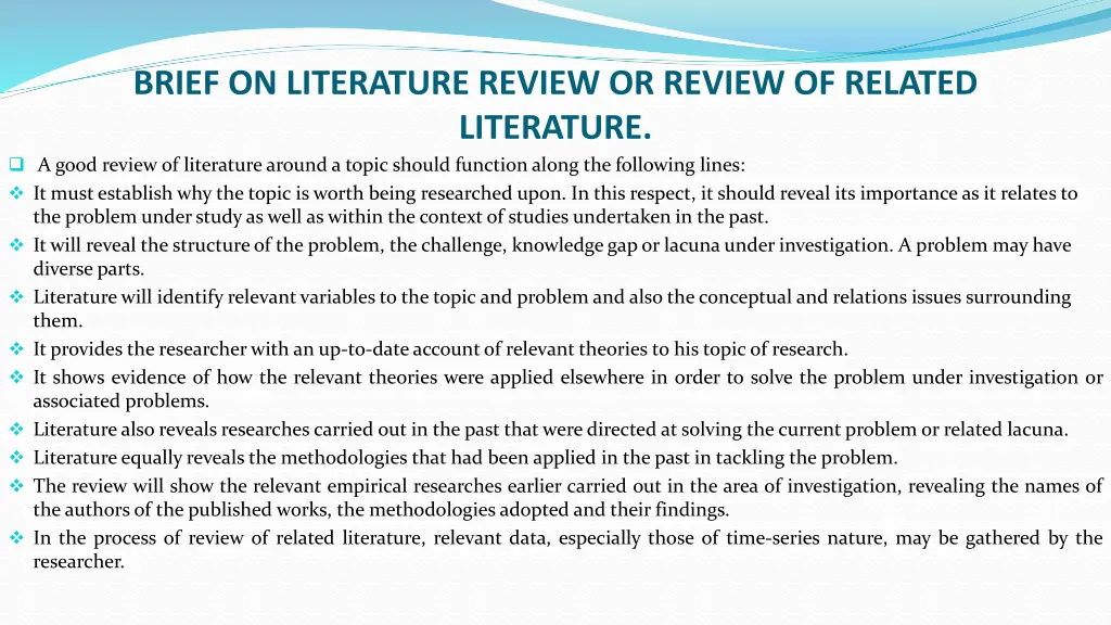 brief on literature review or review of related