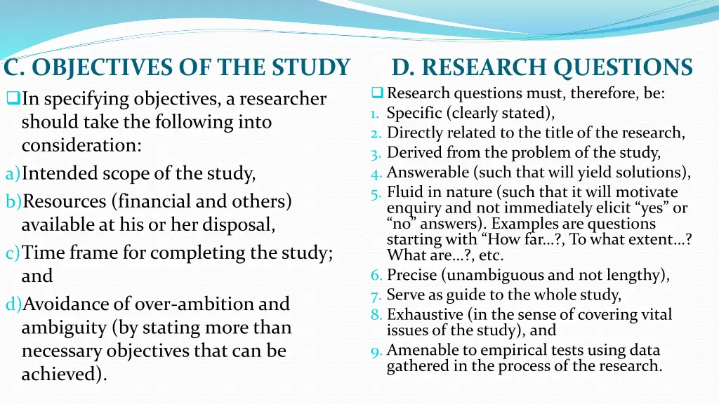 c objectives of the study in specifying