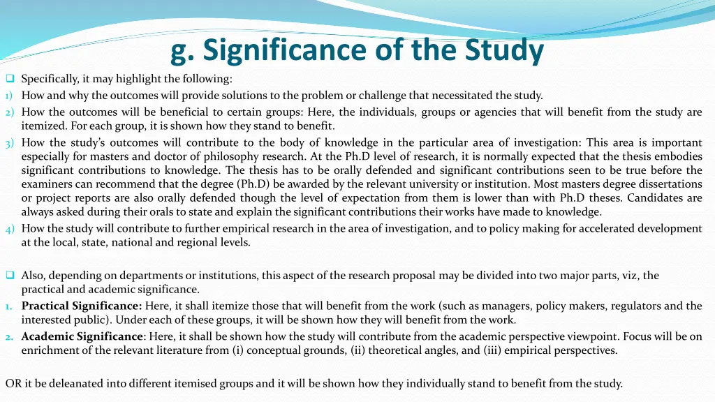 g significance of the study specifically