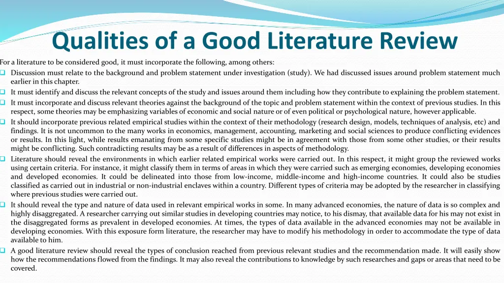 qualities of a good literature review