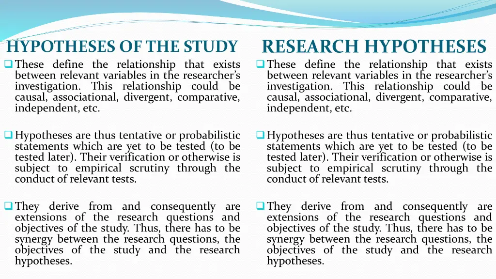 research hypotheses these define the relationship