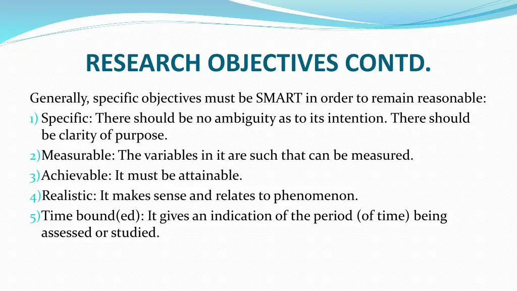 research objectives contd