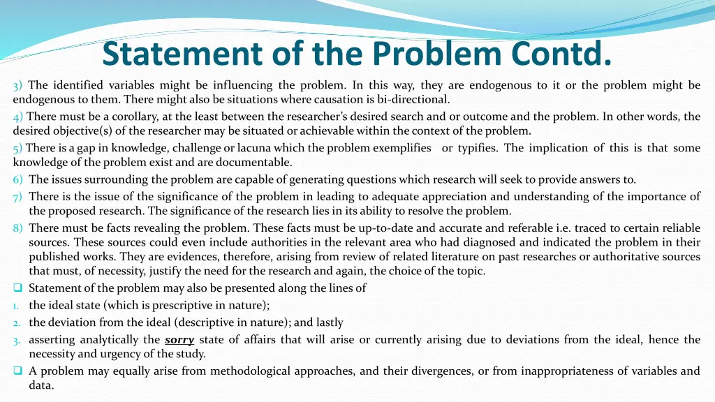 statement of the problem contd 3 the identified