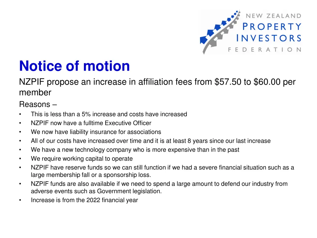 notice of motion nzpif propose an increase