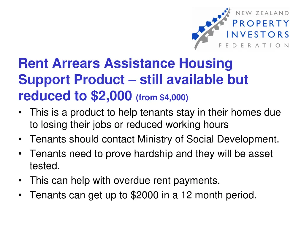 rent arrears assistance housing support product