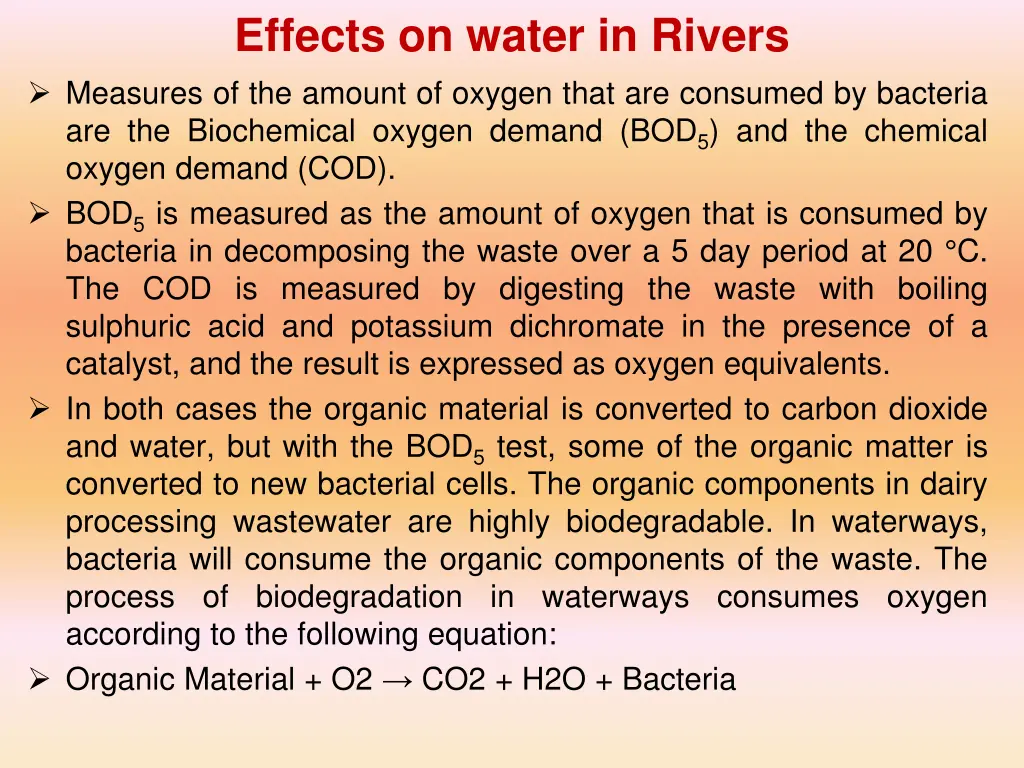 effects on water in rivers measures of the amount