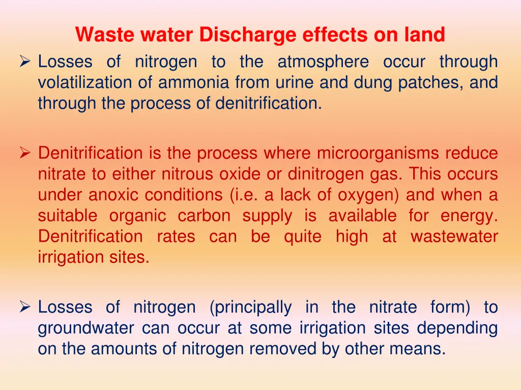 waste water discharge effects on land losses