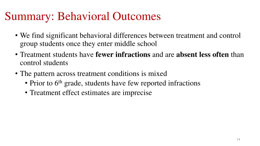 summary behavioral outcomes