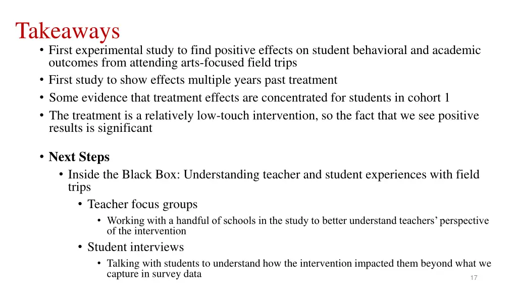 takeaways first experimental study to find