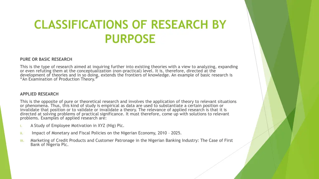 classifications of research by purpose