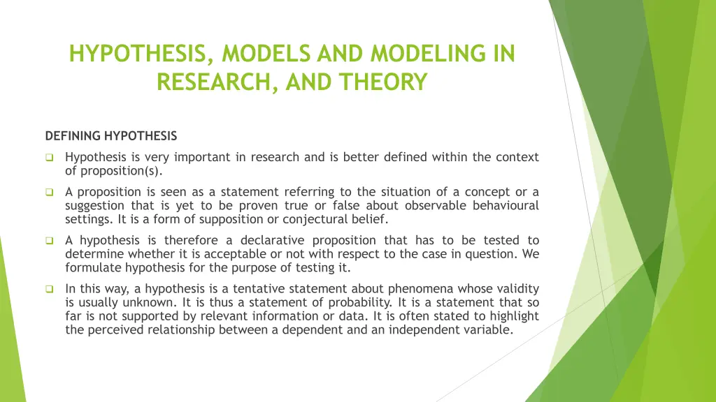 hypothesis models and modeling in research