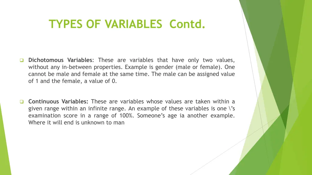 types of variables contd