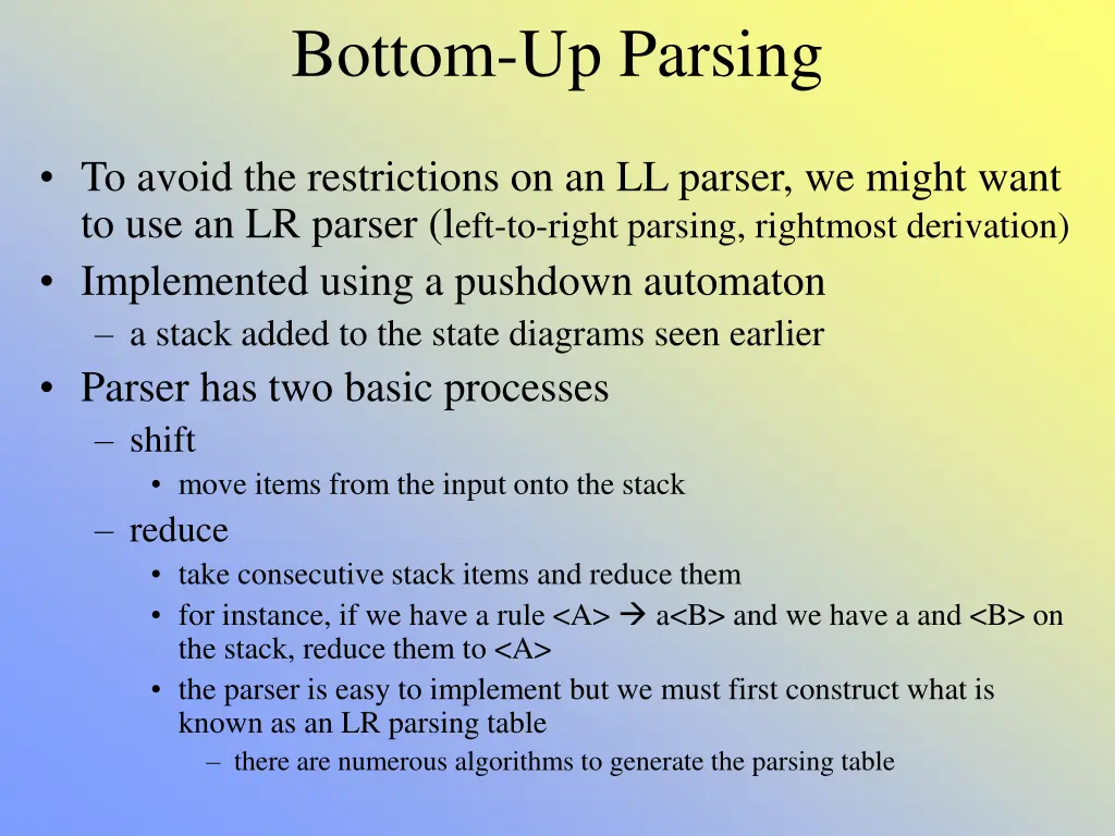 bottom up parsing