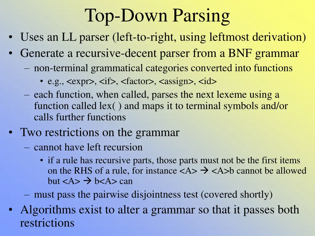top down parsing