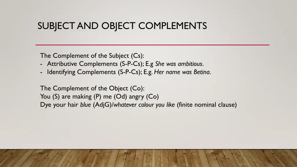 subject and object complements