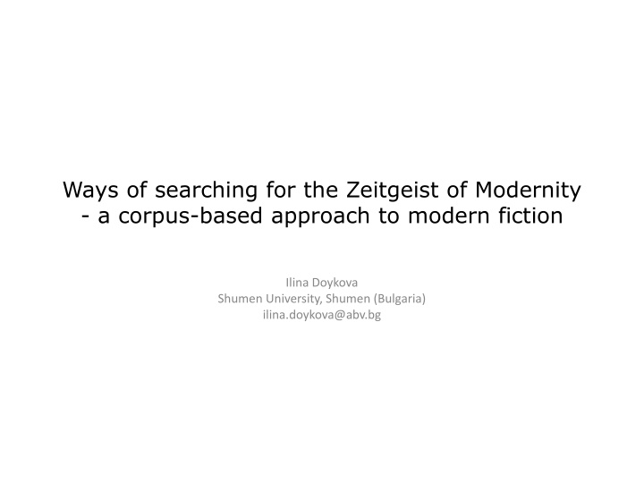 ways of searching for the zeitgeist of modernity