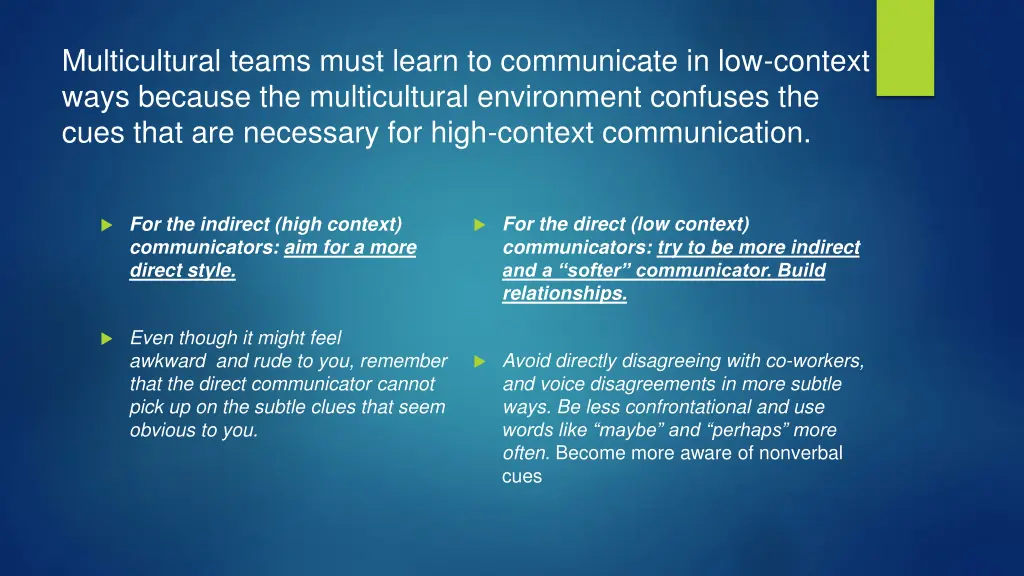 multicultural teams must learn to communicate