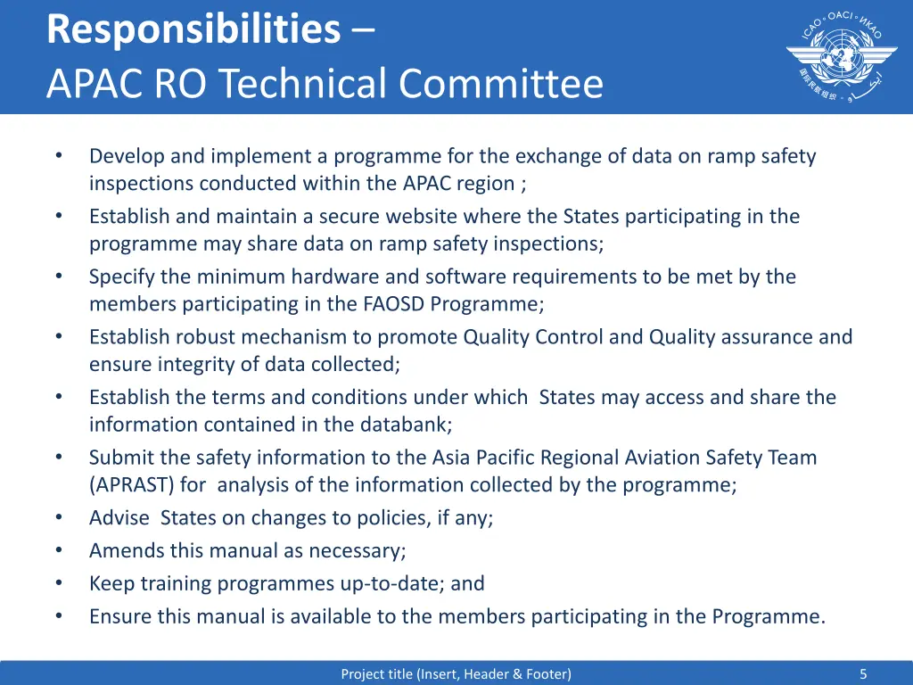 responsibilities apac ro technical committee