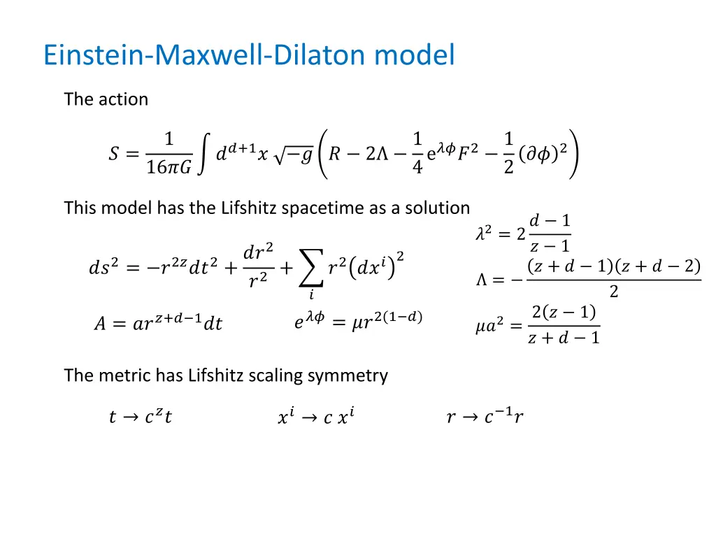 einstein maxwell dilaton model