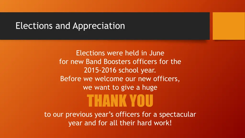 elections and appreciation