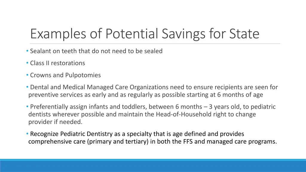 examples of potential savings for state