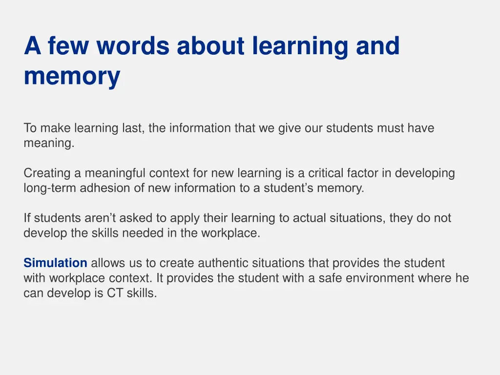a few words about learning and memory