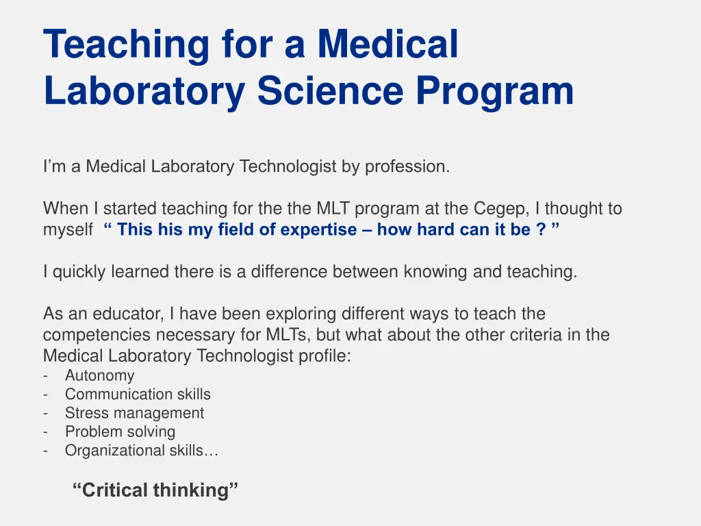 teaching for a medical laboratory science program