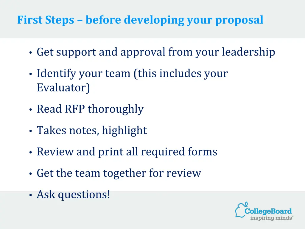 first steps before developing your proposal