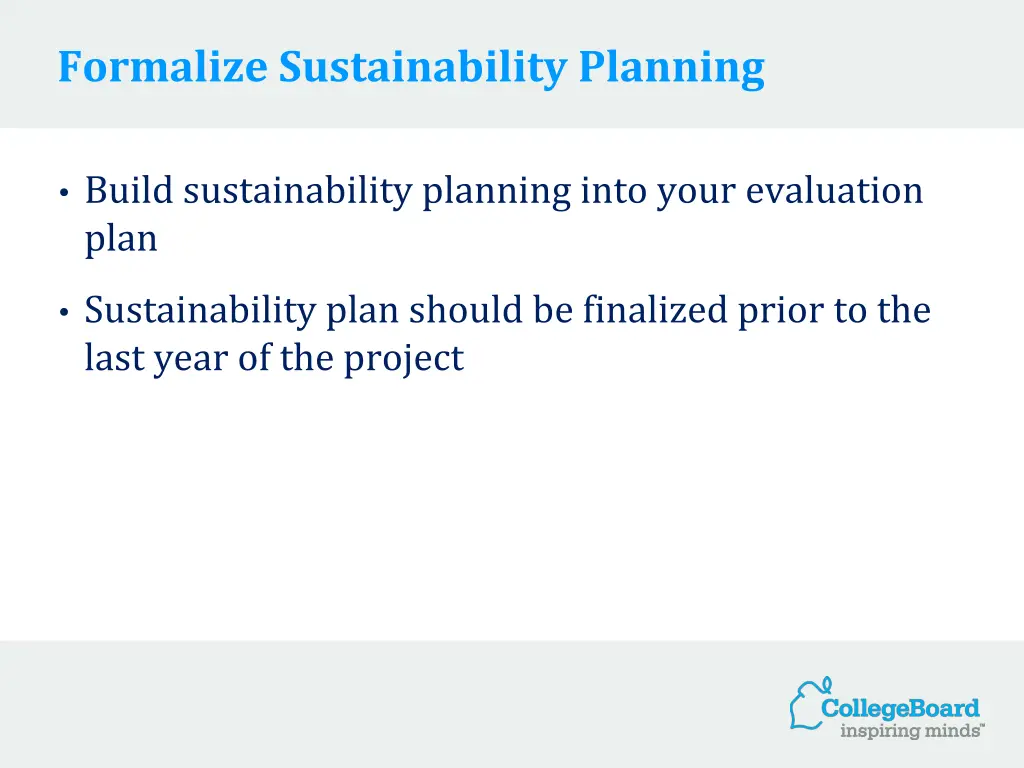 formalize sustainability planning