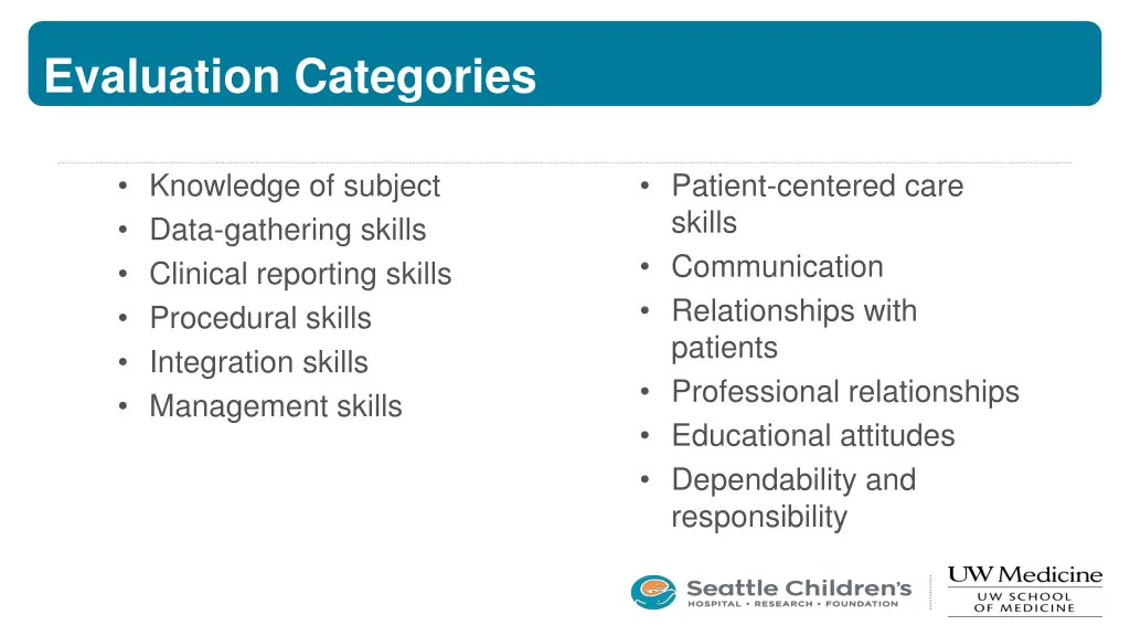 evaluation categories