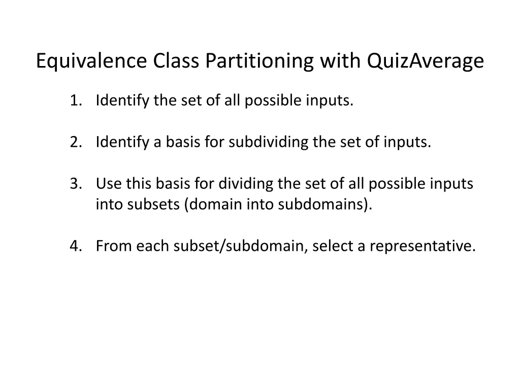 equivalence class partitioning with quizaverage