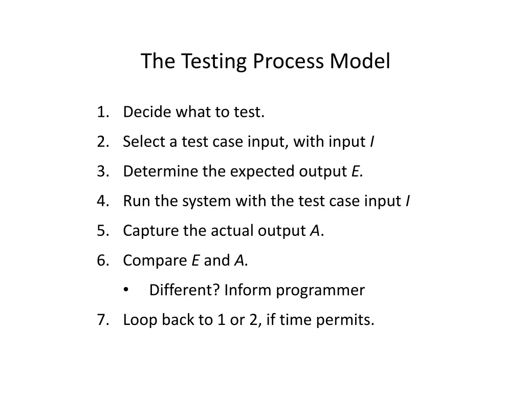 the testing process model
