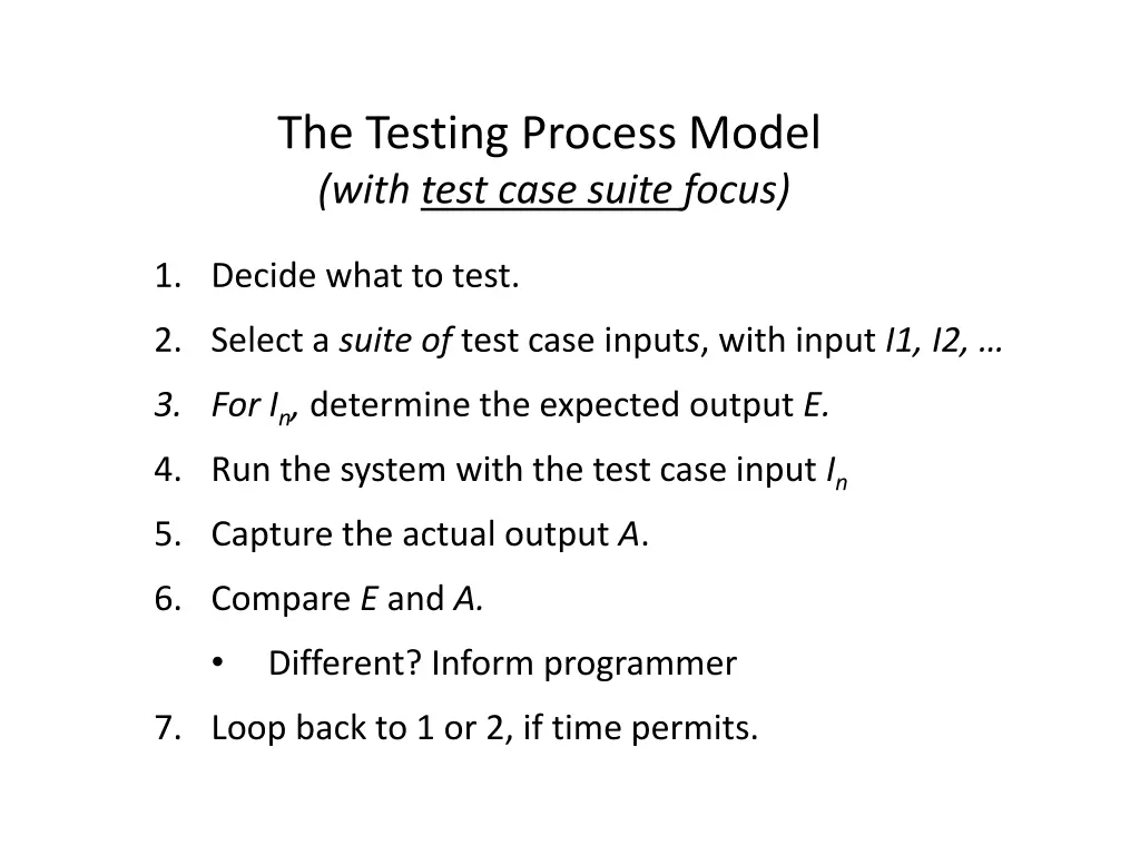 the testing process model with test case suite