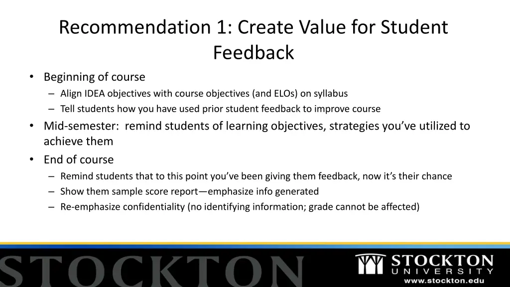 recommendation 1 create value for student