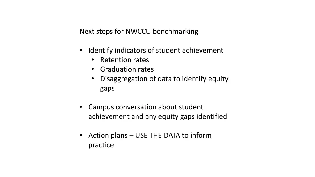 next steps for nwccu benchmarking