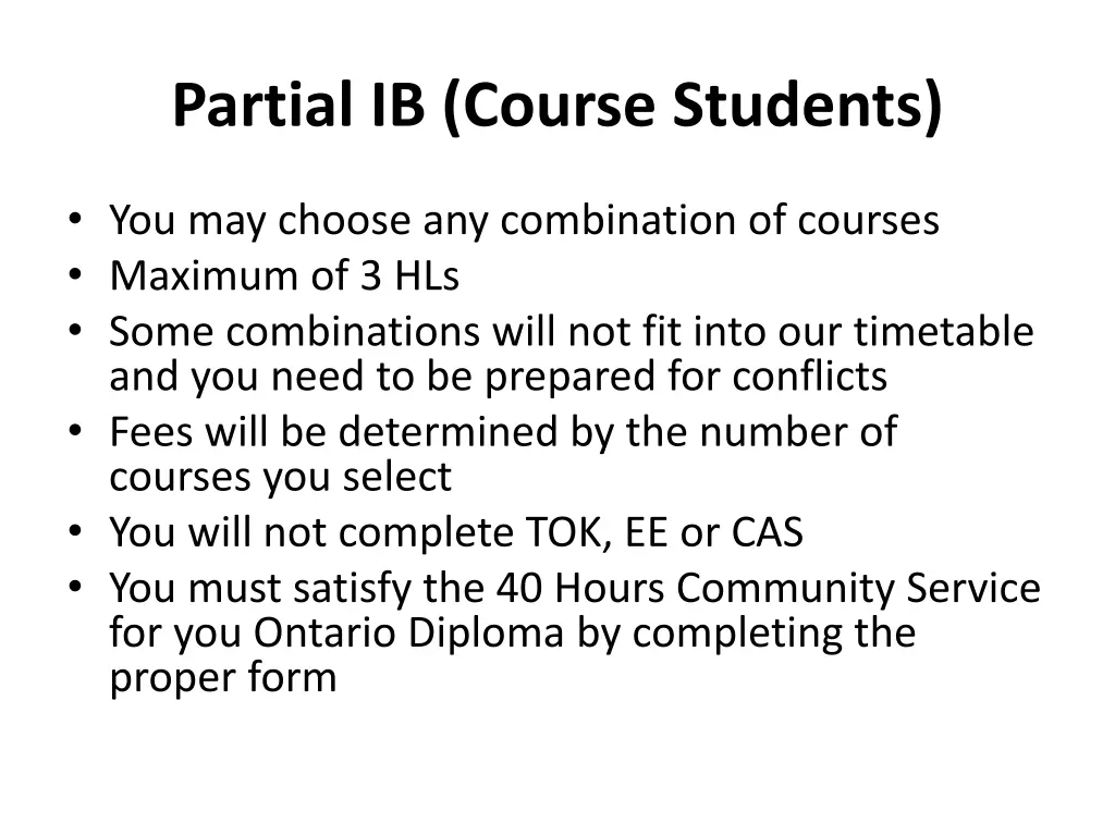 partial ib course students