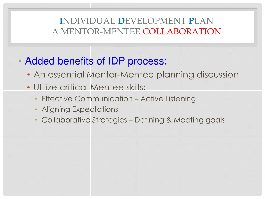 i ndividual d evelopment p lan a mentor mentee 1