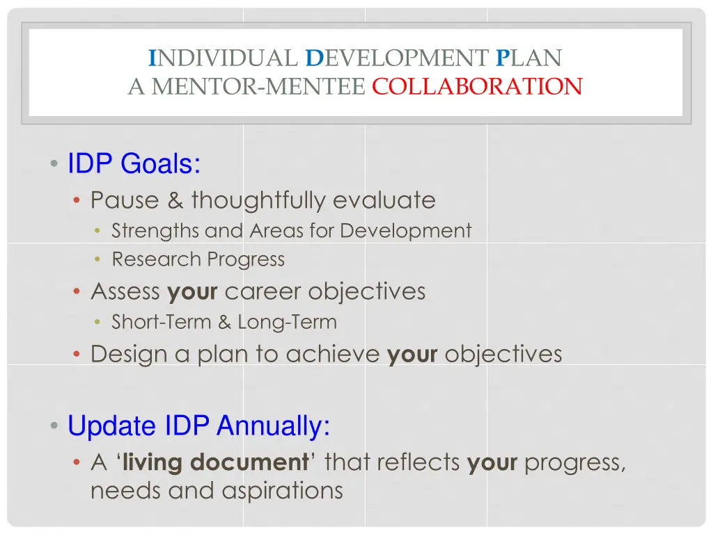 i ndividual d evelopment p lan a mentor mentee