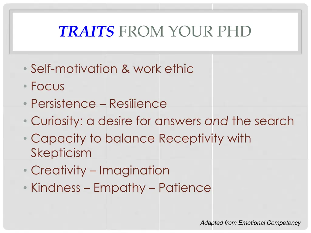 traits from your phd
