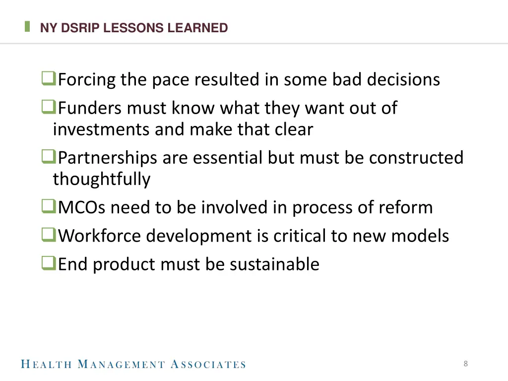 ny dsrip lessons learned