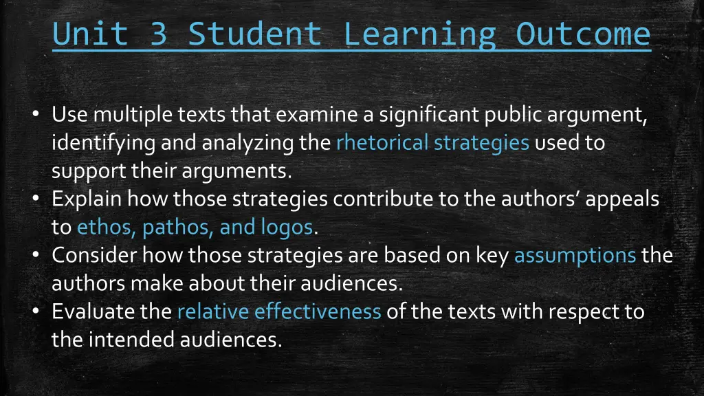 unit 3 student learning outcome