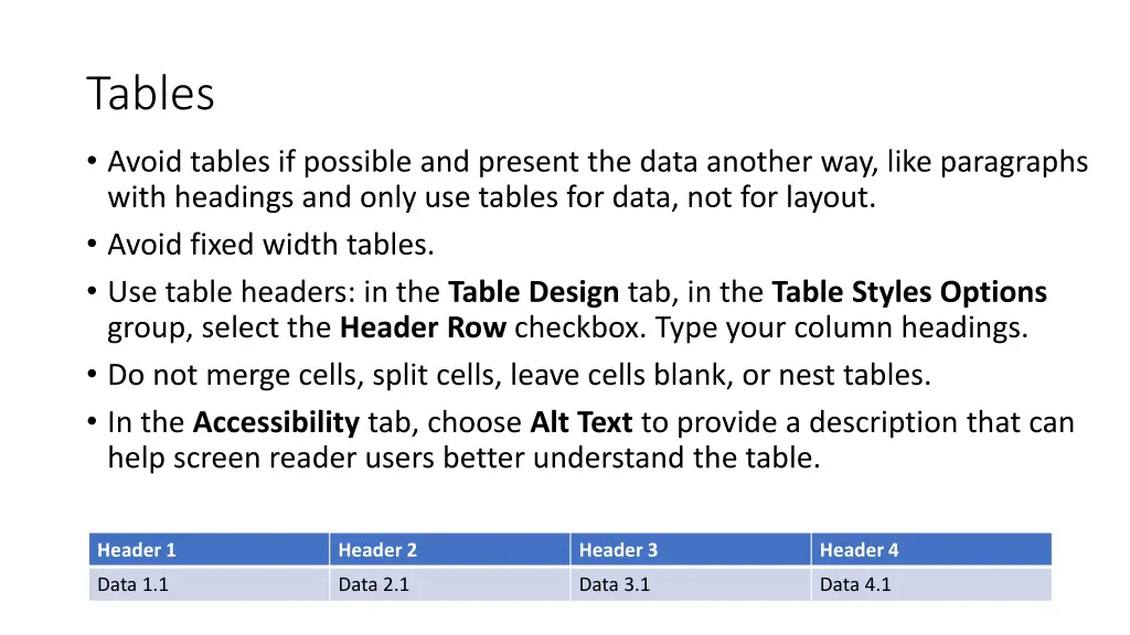 tables