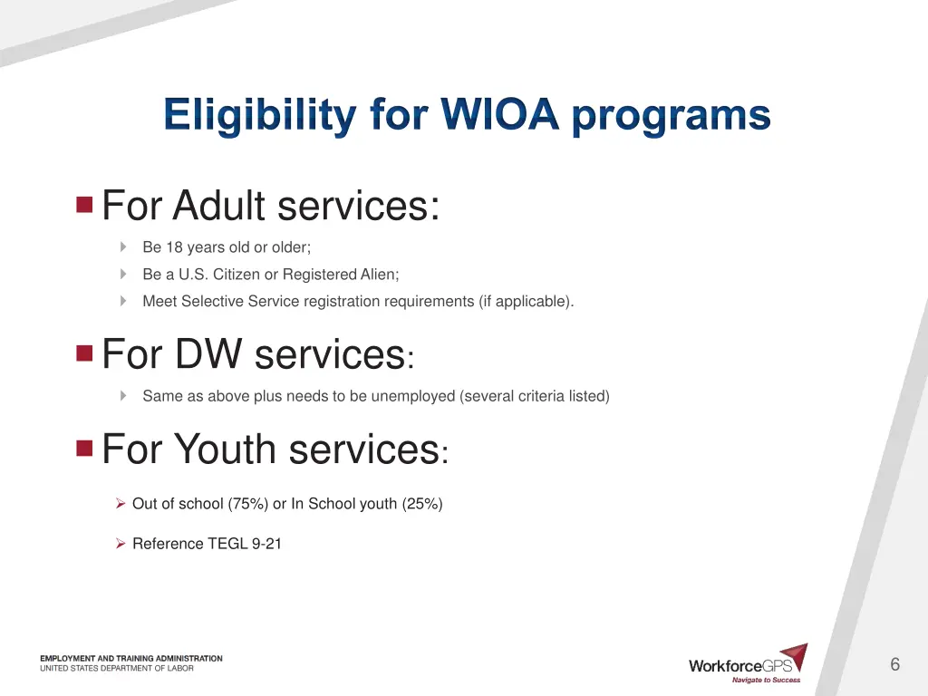 eligibility for wioa programs
