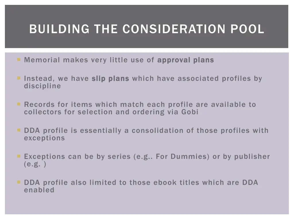 building the consideration pool