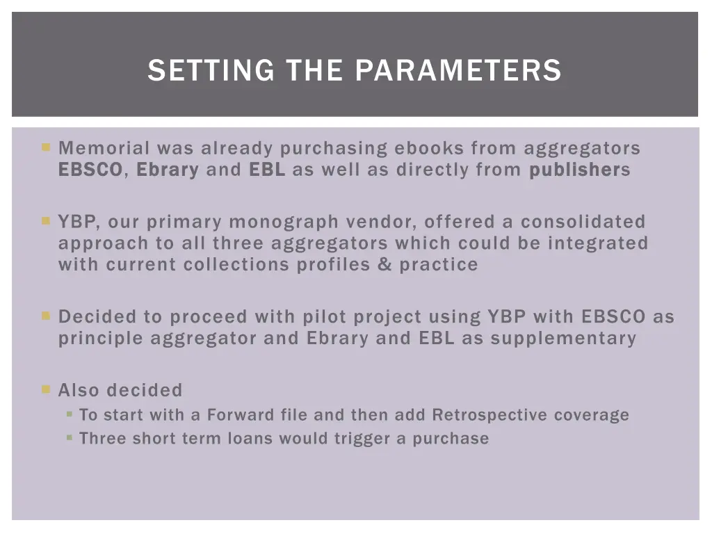 setting the parameters
