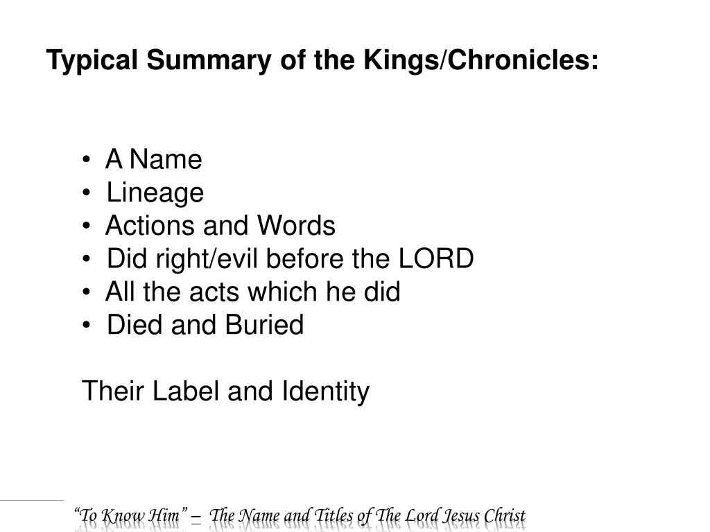 typical summary of the kings chronicles
